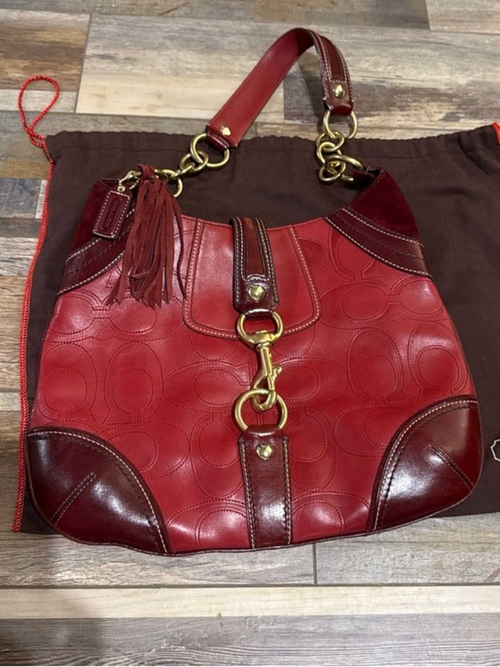 Vintage Coach Hamptons Clip Hobo Bag Burgundy Lthr Y2K Shoulder F10224 Dustbag